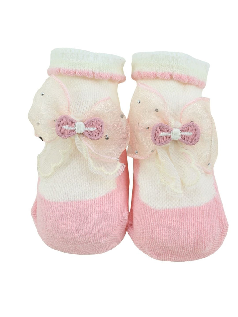 Elegant Baby Cotton Socks with Bow Design For Girls– Pink - Front View