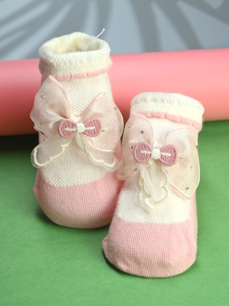 Elegant Baby Cotton Socks with Bow Design For Girls– Pink - Creative View
