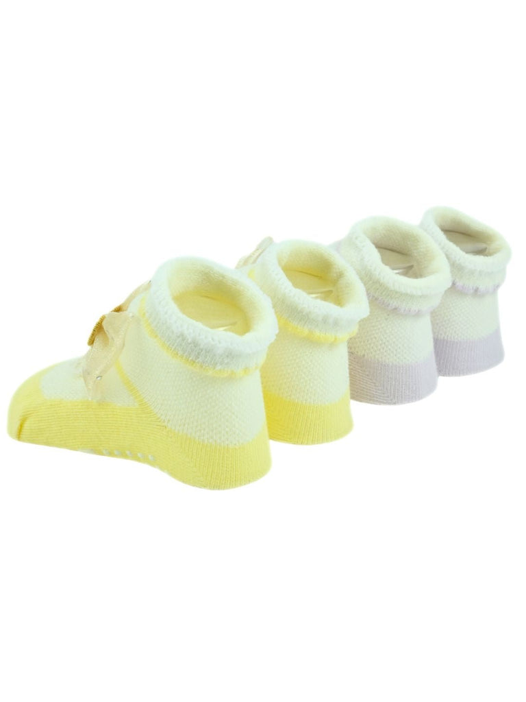 Elegant Baby Cotton Socks with Bow Design for Girls - Purple & Yellow - Back View