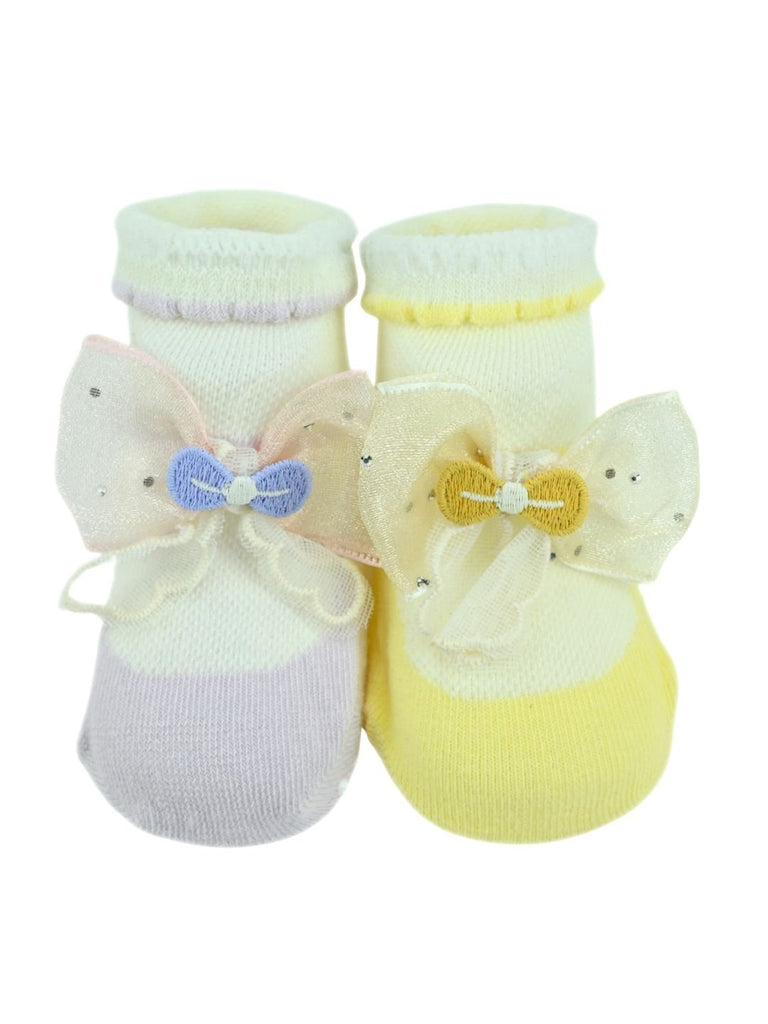 Elegant Baby Cotton Socks with Bow Design for Girls - Purple & Yellow - Single View