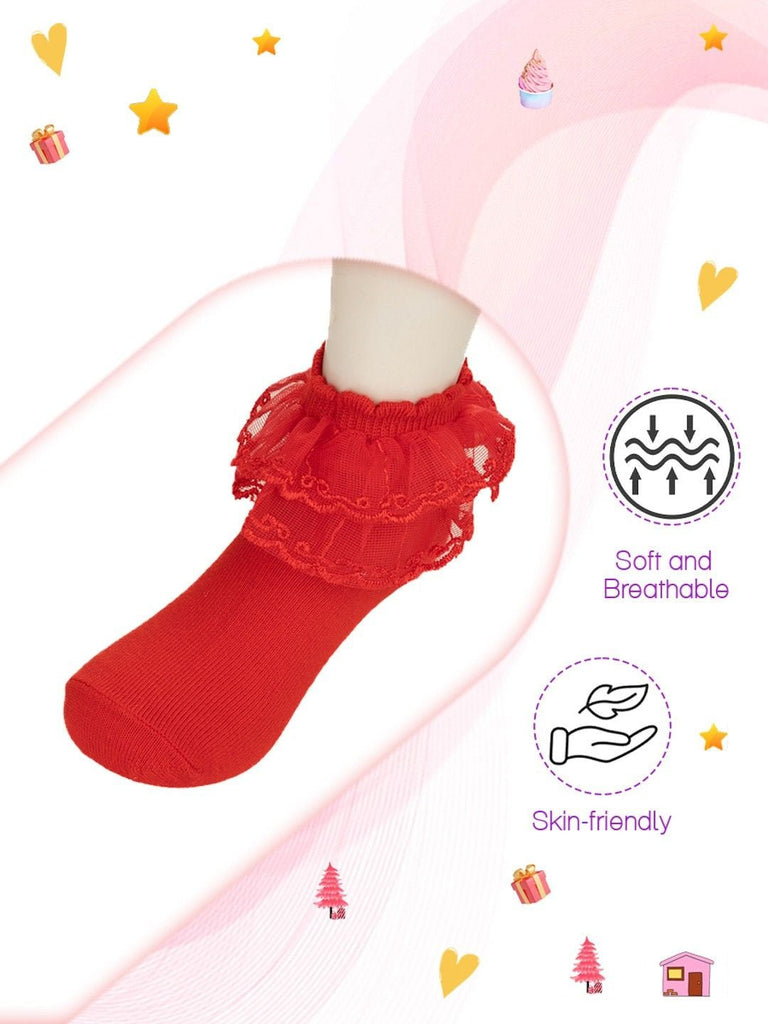 Soft and Breathable Baby Lace Socks in Red – Skin-Friendly Design