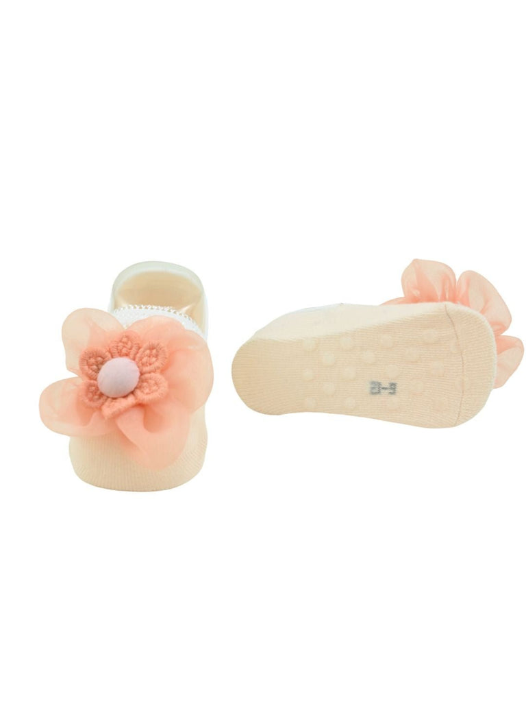 Elegant Baby Socks with Flower Charm for Girls - Orange- Front & Back View