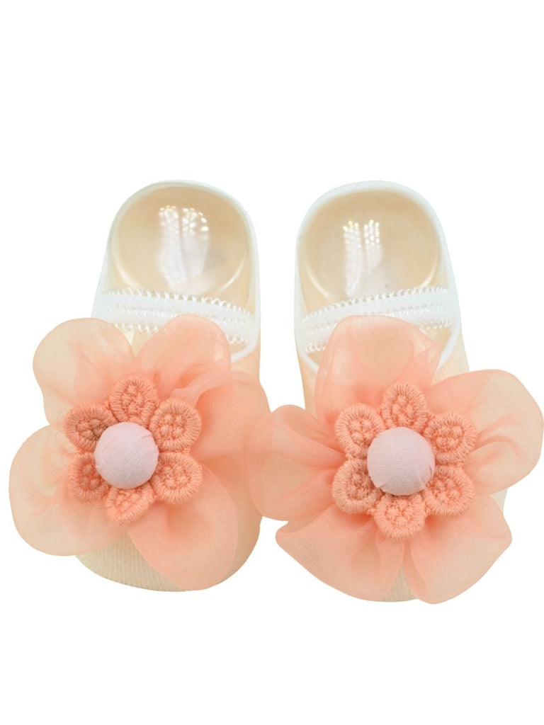 Elegant Baby Socks with Flower Charm for Girls - Orange- Front View