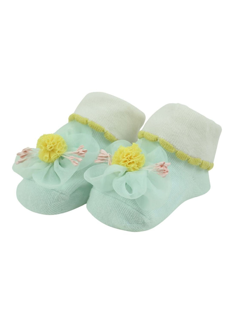 Elegant Daisy 3D Floral Baby Ankle Socks for Girls – Blue - Angle View