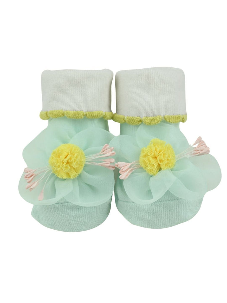 Elegant Daisy 3D Floral Baby Ankle Socks for Girls – Blue - Front View