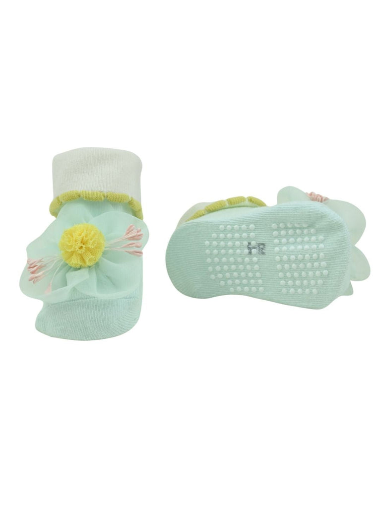 Elegant Daisy 3D Floral Baby Ankle Socks for Girls – Blue - Front & Back View