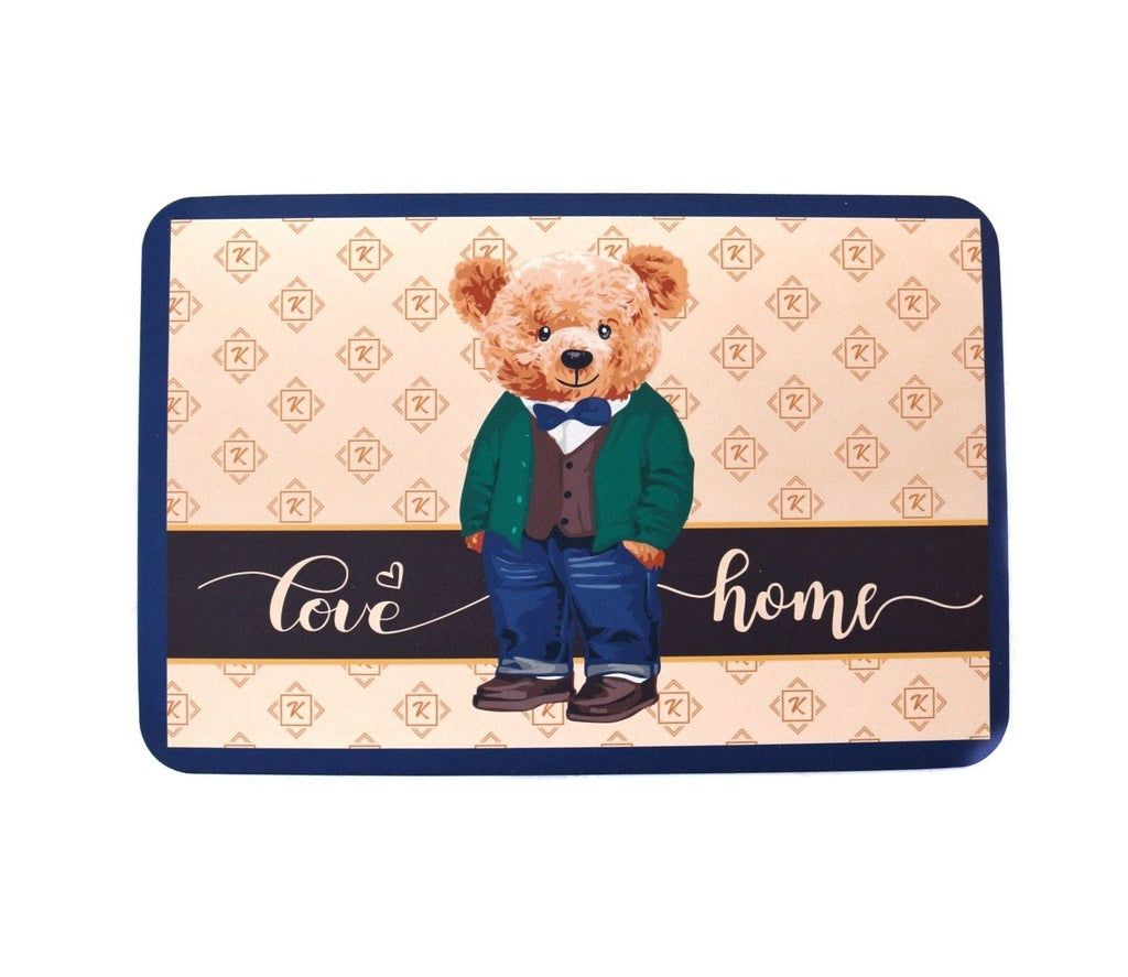 Overhead view of Yellow Bee's Teddy Love Home Mat, showcasing design details