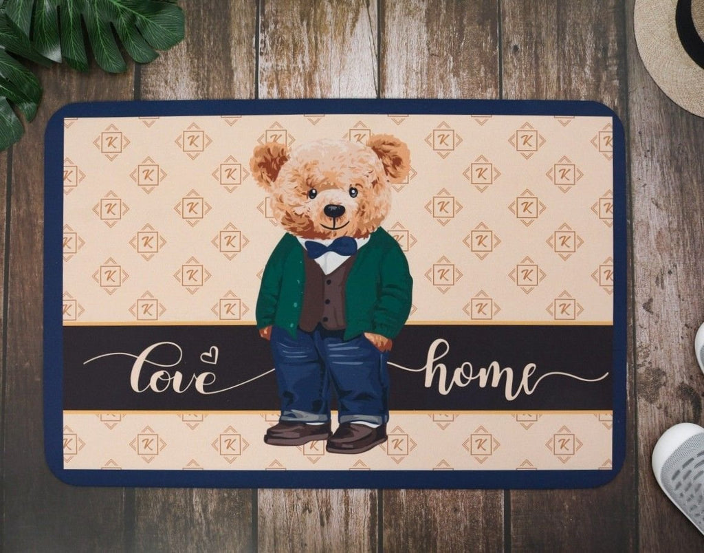 Yellow Bee's Teddy Love Home Door Mat displayed, revealing full pattern and colors.