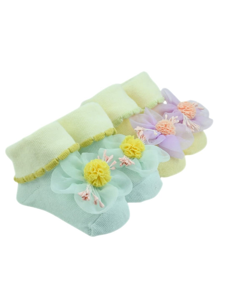 Elegant 3D Flower Design Baby Ankle Socks Combo for Girls – Multi - Angle View
