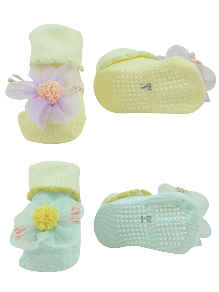 Elegant 3D Flower Design Baby Ankle Socks Combo for Girls – Multi - Front & Back View