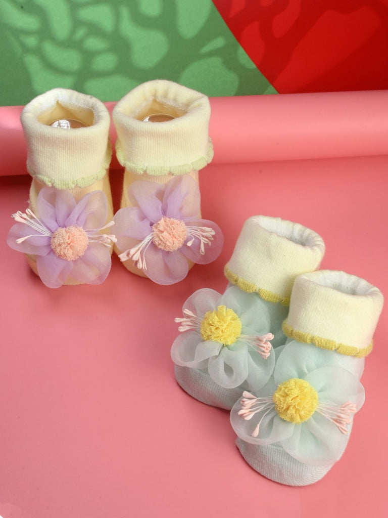 Flower Design Baby Girls' Ankle Socks Combo – Multi – Yellow Bee India