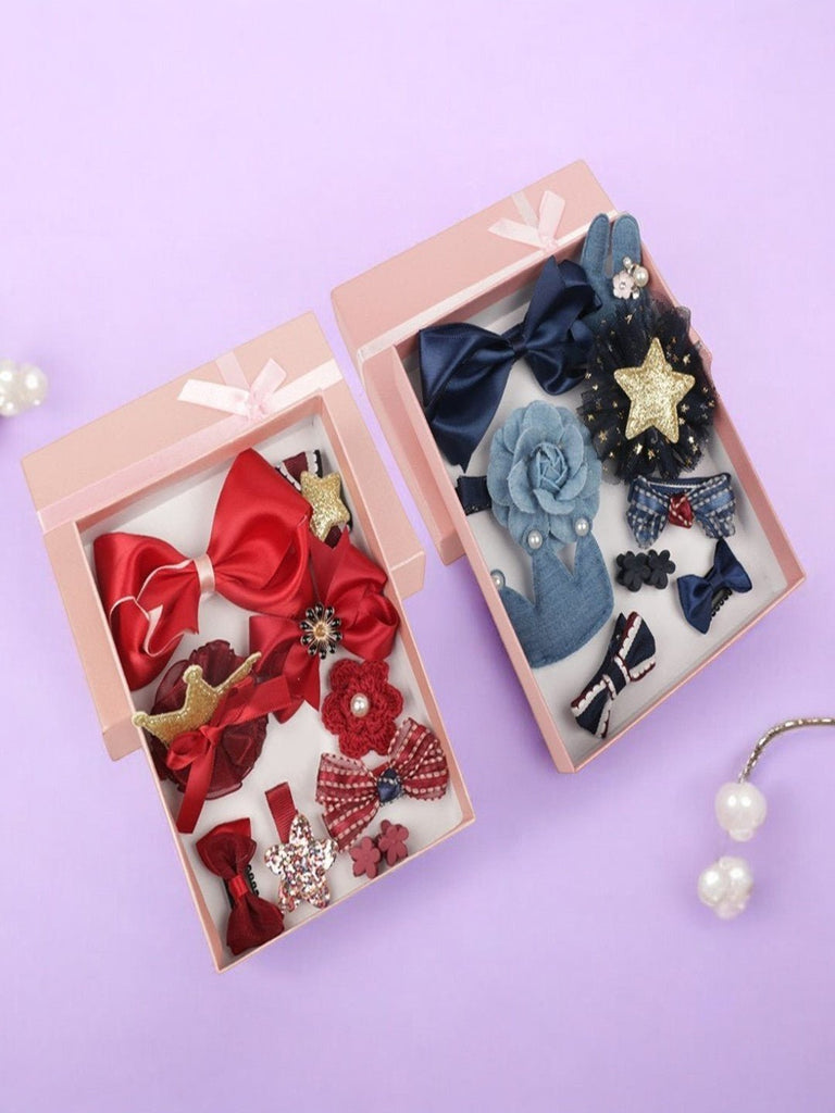 Elegant Combo Box of Red and Blue Hair Clips by Yellow Bee