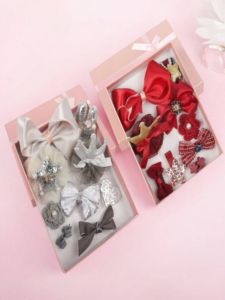 Yellow Bee's Silver and Red Hair Clips Set Displayed in Pink Gift Box - Pack of 2