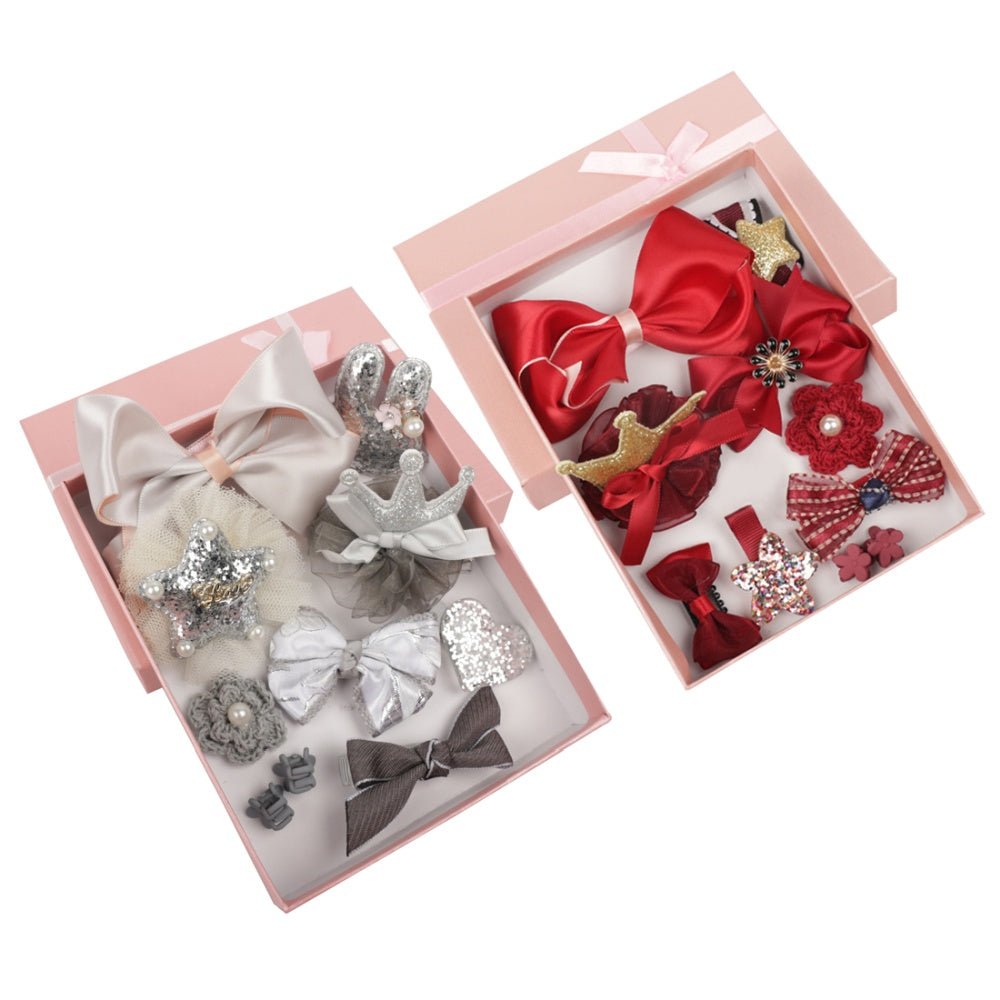 Yellow Bee's Silver and Red Hair Clips Set Displayed in Pink Gift Box - Pack of 2