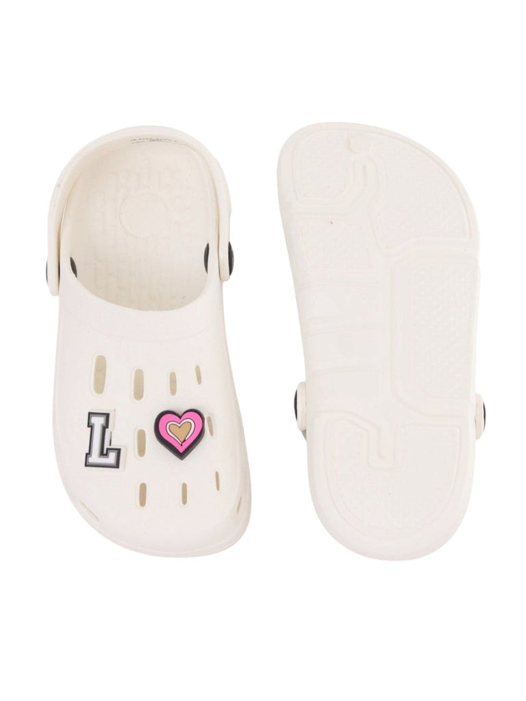 Elegant White Clogs with “LOVE” Letter & Heart Charms for Girls-Front & Back View