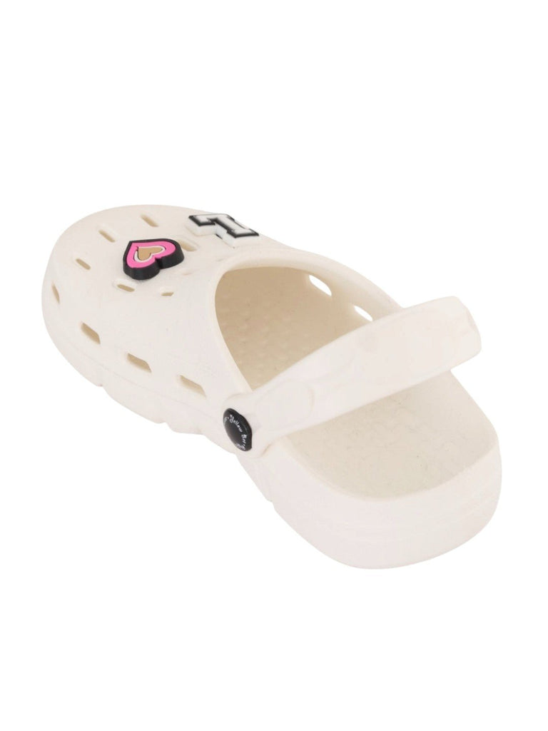 Elegant White Clogs with “LOVE” Letter & Heart Charms for Girls-Back View