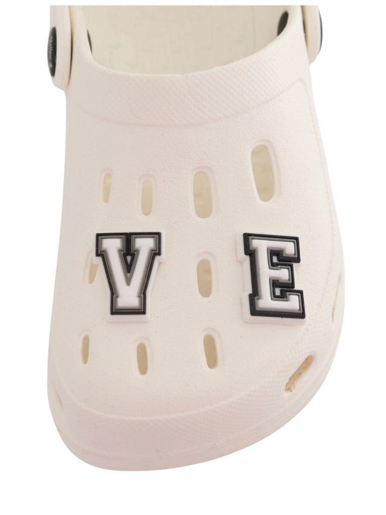 Elegant White Clogs with “LOVE” Letter & Heart Charms for Girls-Front View