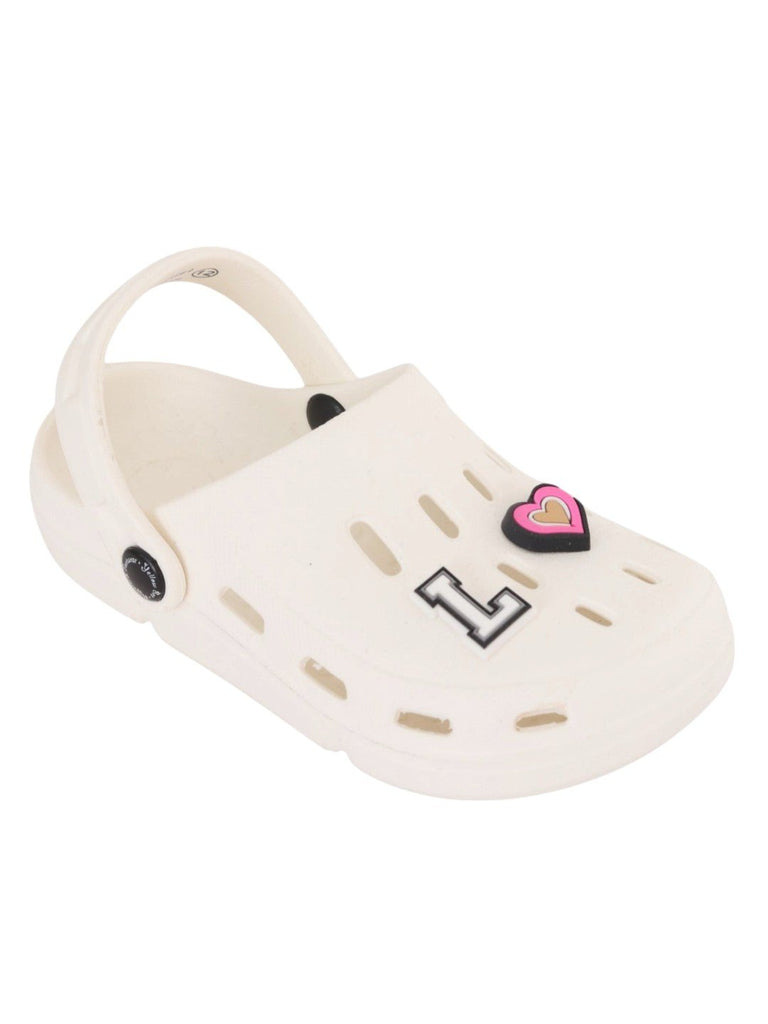Elegant White Clogs with “LOVE” Letter & Heart Charms for Girls-Angle View