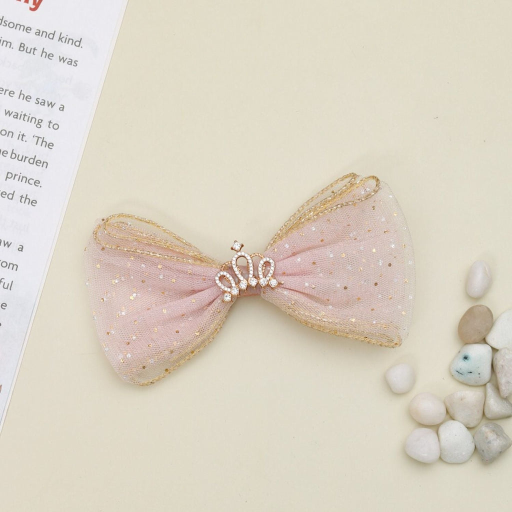 Creative Display of Yellow Bee's Pink Crown Embellished Bow Hair Clip