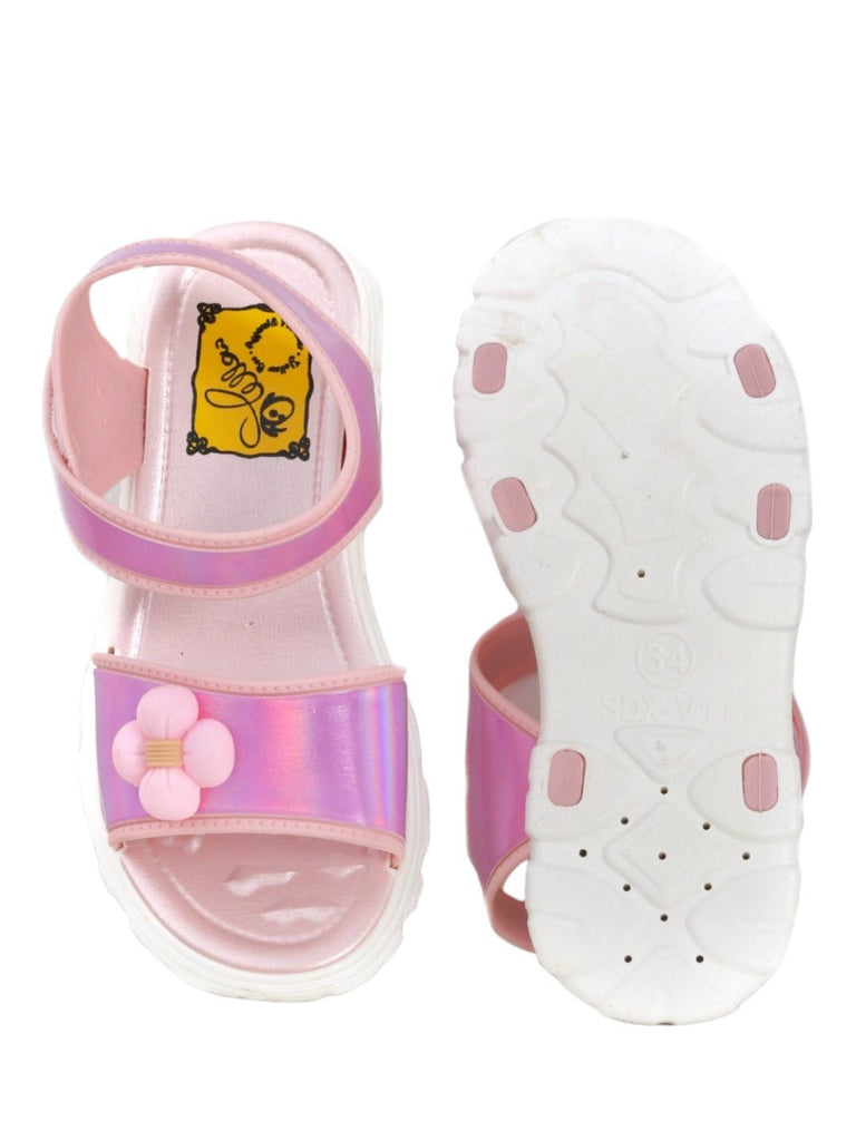 Enchanted Blossom Pink Holographic Flower Sandals-Top & Bottom View