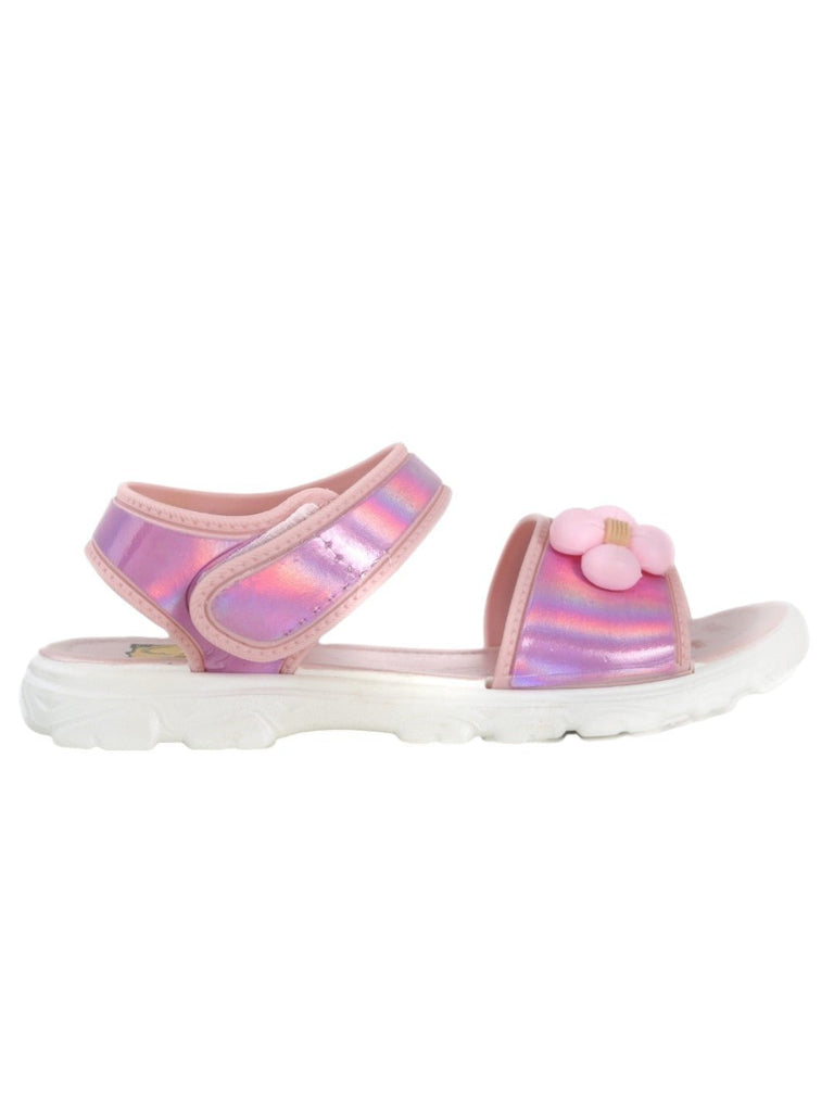 Enchanted Blossom Pink Holographic Flower Sandals-Side View