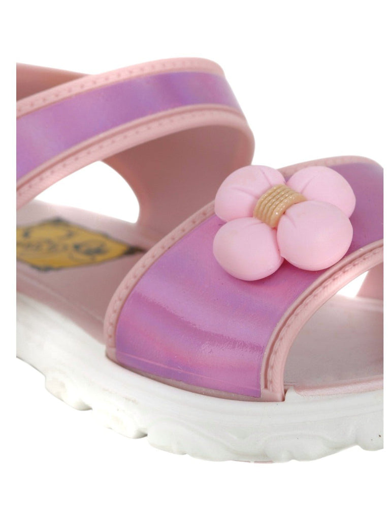 Enchanted Blossom Pink Holographic Flower Sandals-Close up view