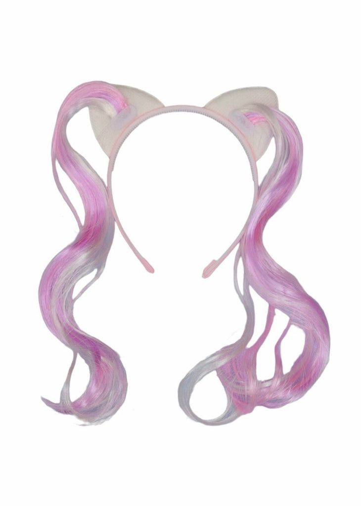 Full view of Yellow Bee Enchanted Iridescent Cat Ears Headband with Pink Tails