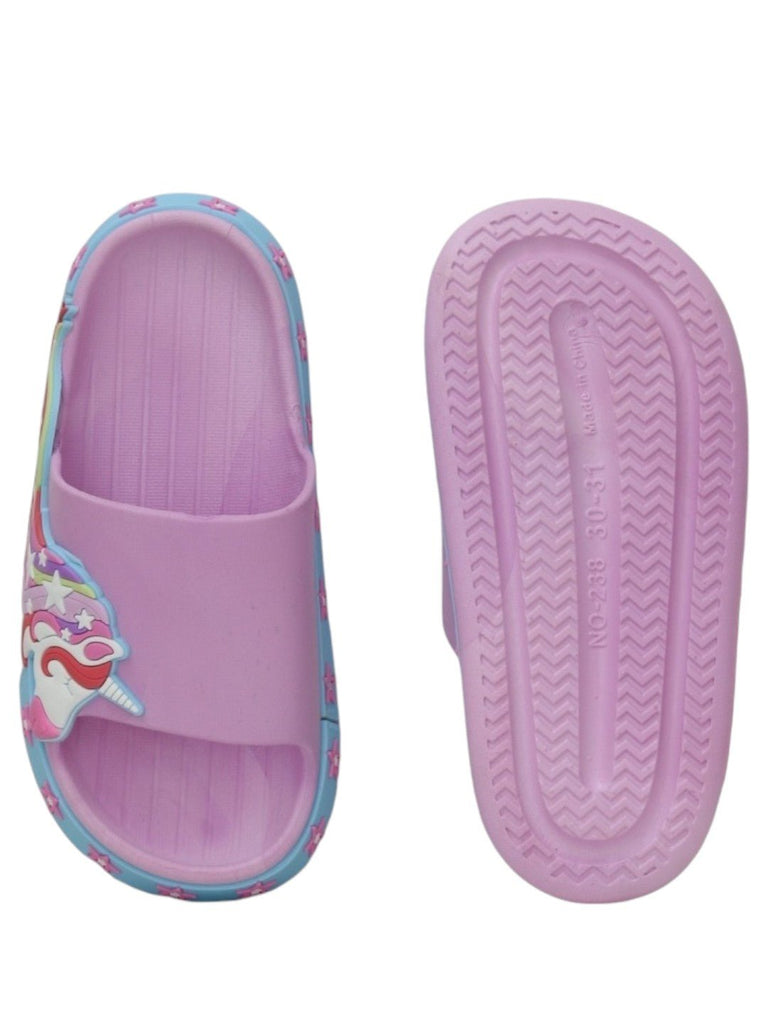 Enchanted Lilac Unicorn Slides - Magical Comfort for Kids-front & back 