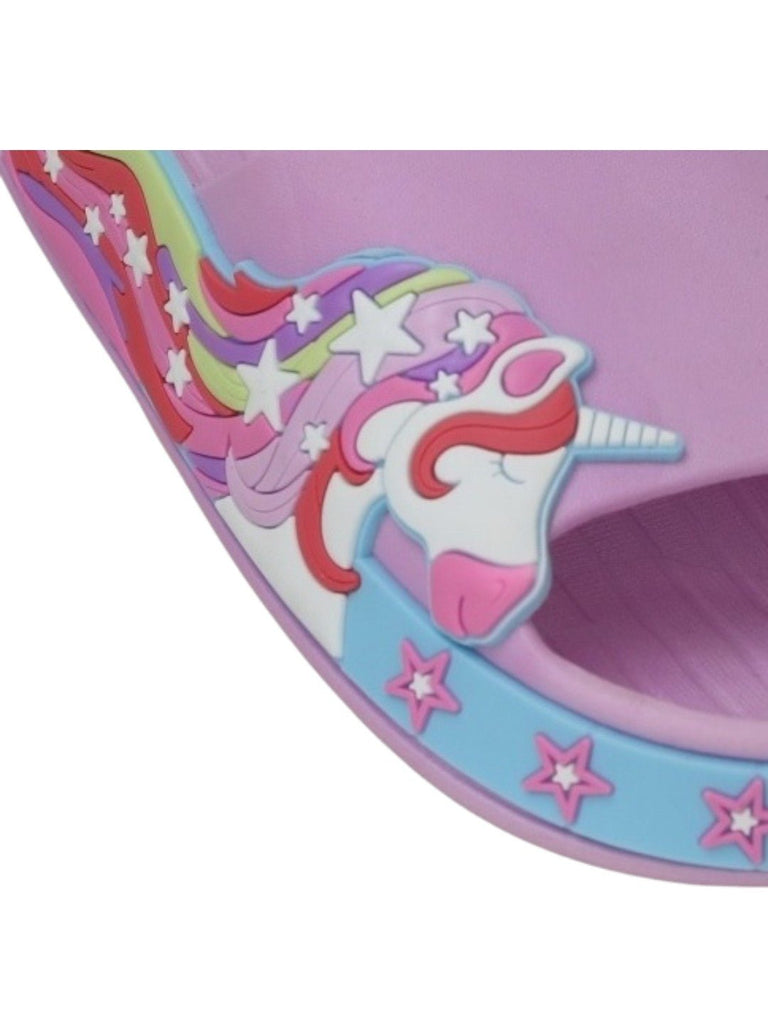 Enchanted Lilac Unicorn Slides - Magical Comfort for Kids-close up view