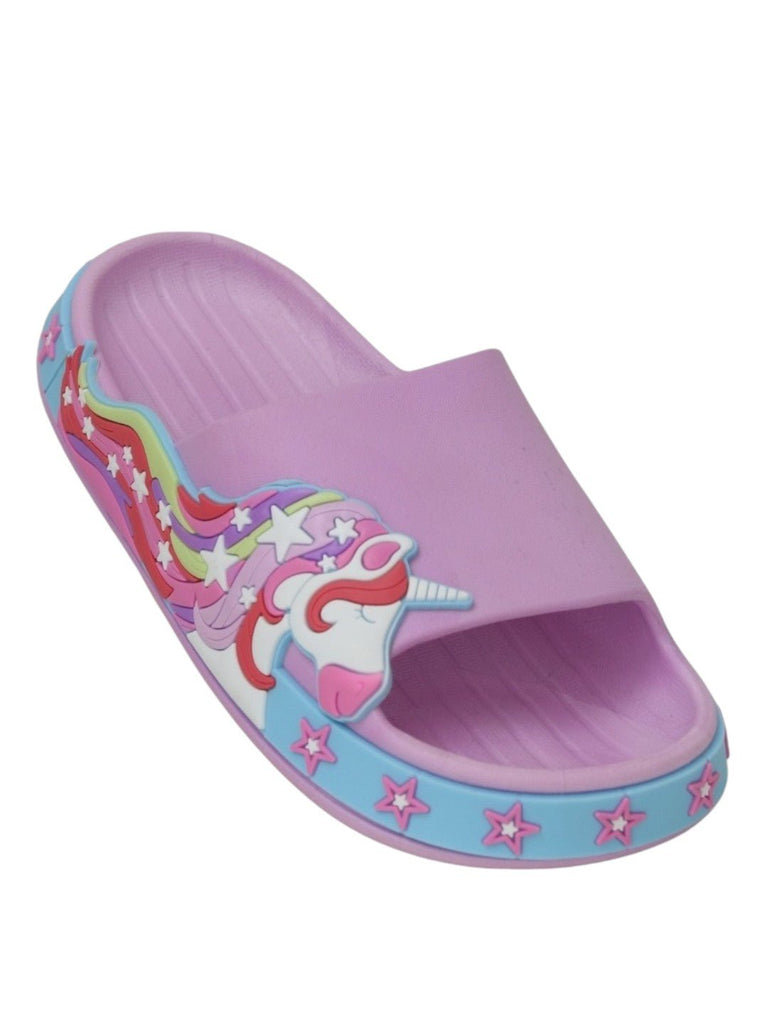 Enchanted Lilac Unicorn Slides - Magical Comfort for Kids-Angle View