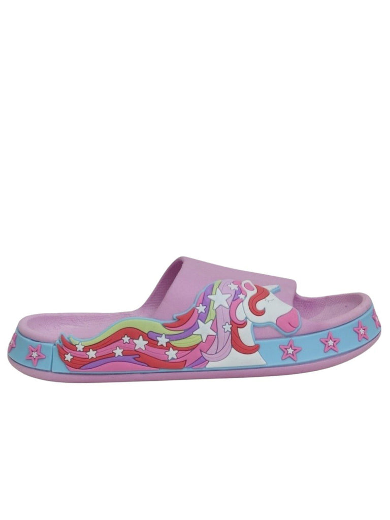 Enchanted Lilac Unicorn Slides - Magical Comfort for Kids-side view