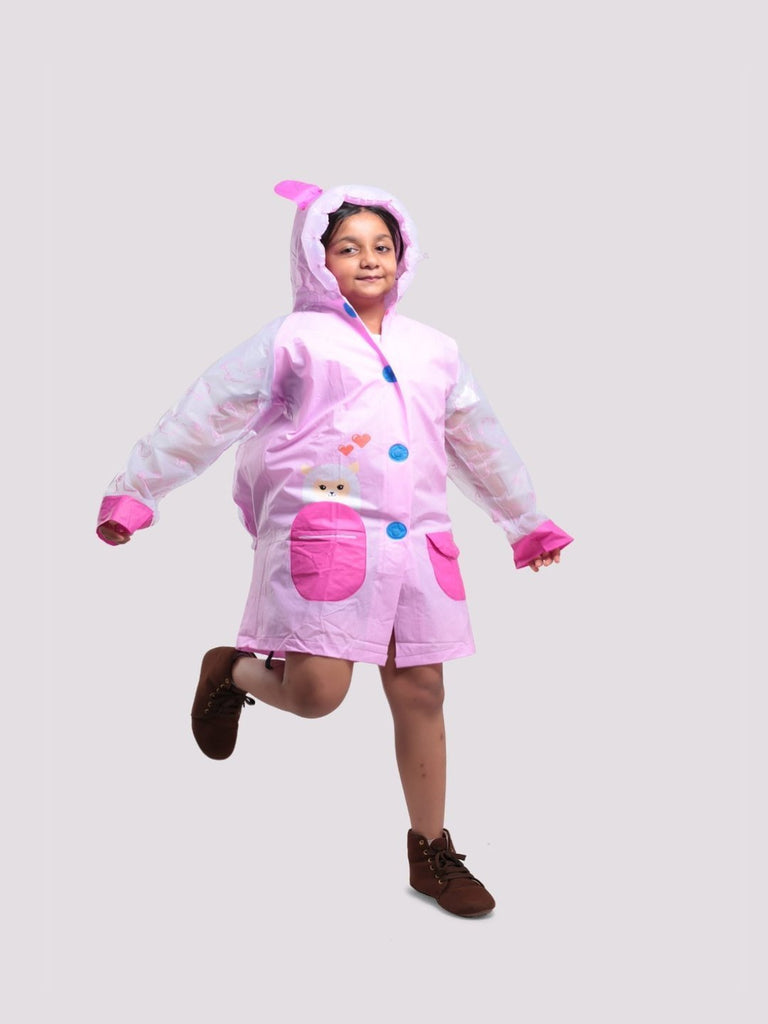 enchanted-llama-pink-raincoat-for-girls-with-cute-ear-details-and-colorful-pockets-Side-View