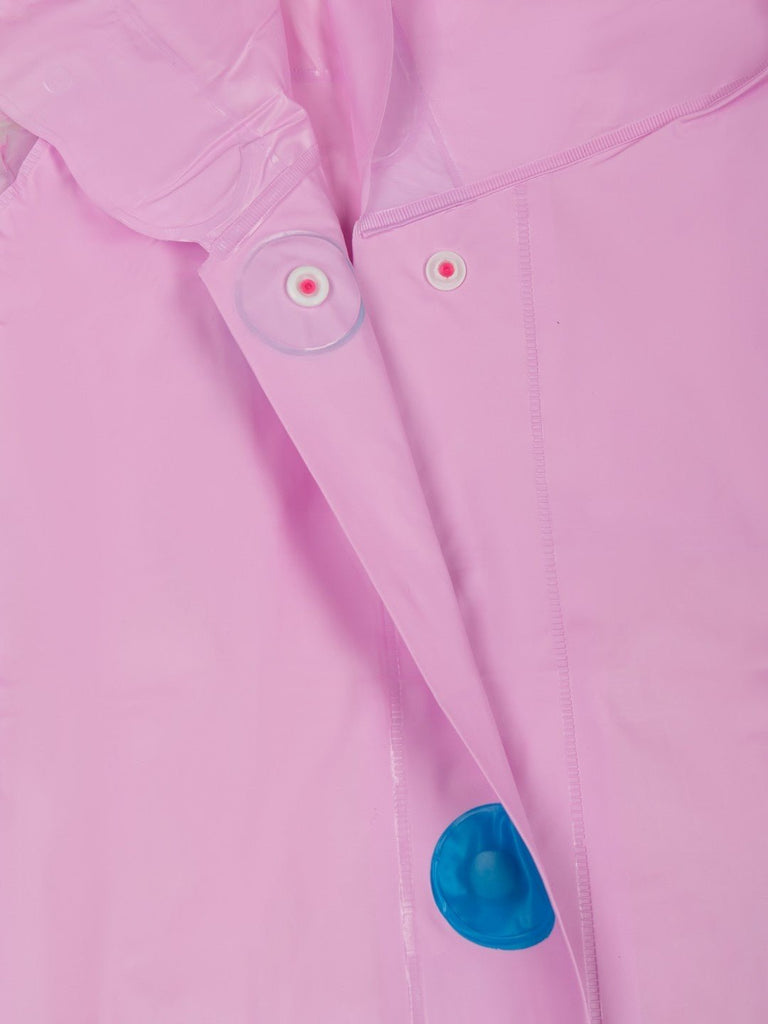 Close-up view of Enchanted Llama Pink Raincoat showing button details