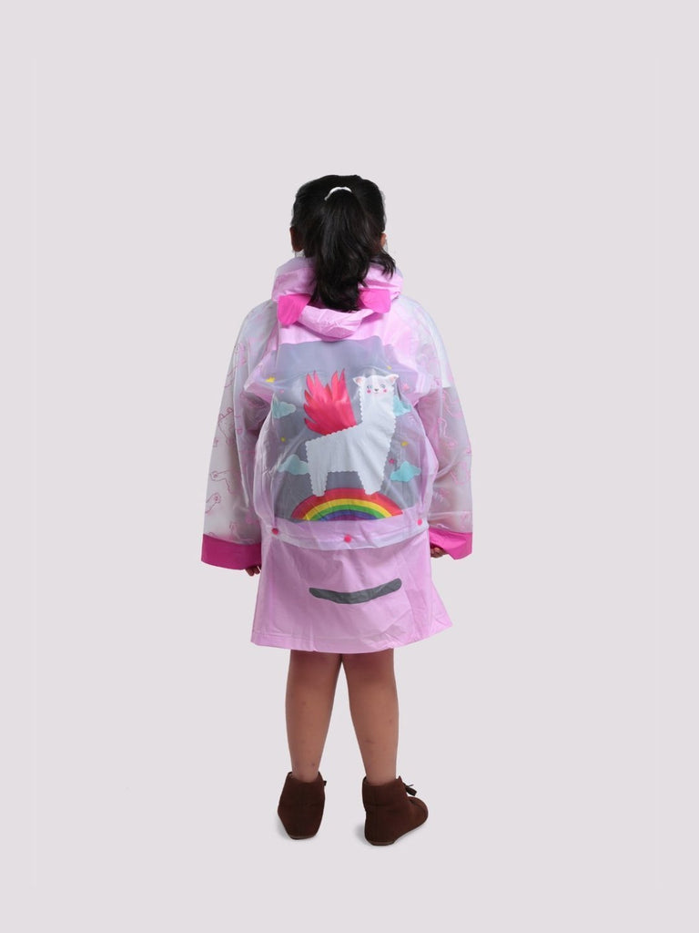 enchanted-llama-pink-raincoat-for-girls-with-cute-ear-details-and-colorful-pockets-Back View