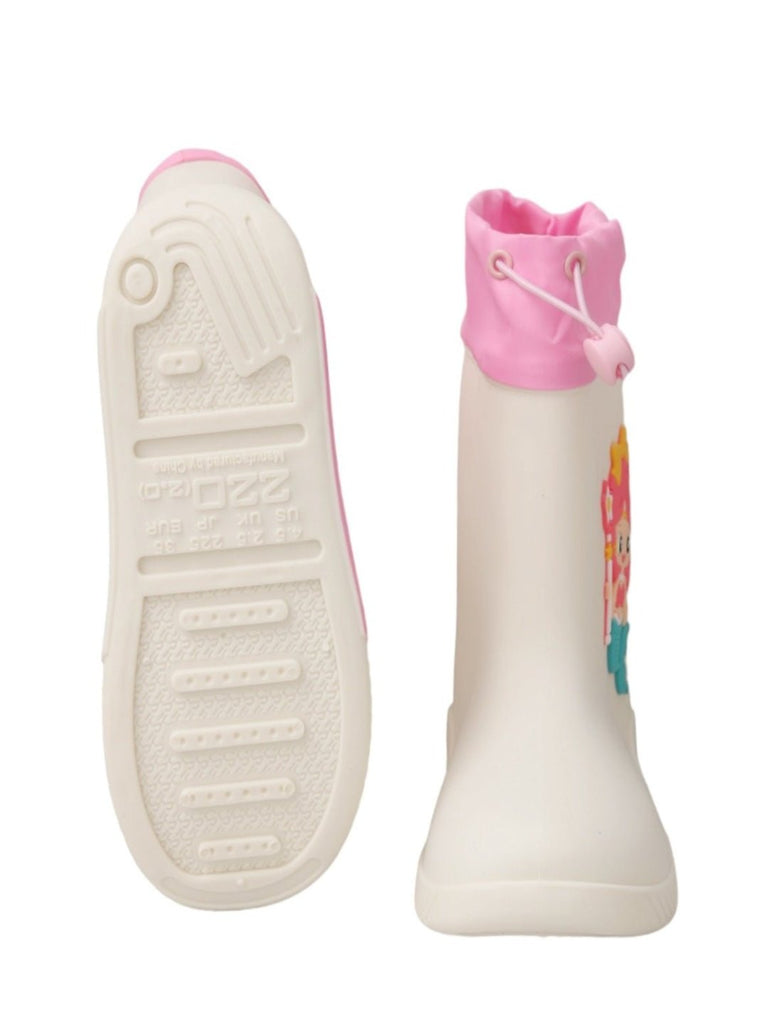 Front and Back View of Enchanted Mermaid White Rain Boots For Girls