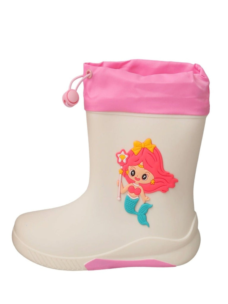 Side View of Enchanted Mermaid White Rain Boots For Girls