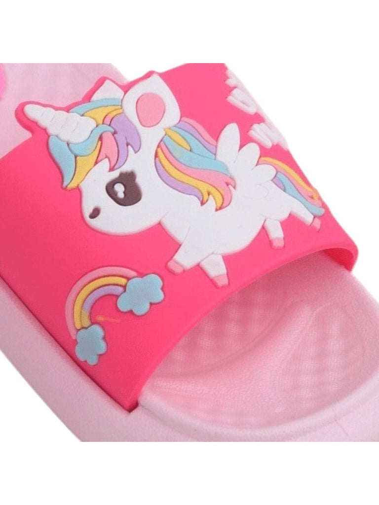 Enchanted Pink Unicorn Rainbow Slides – Magical Comfort for Every Step-Close up view