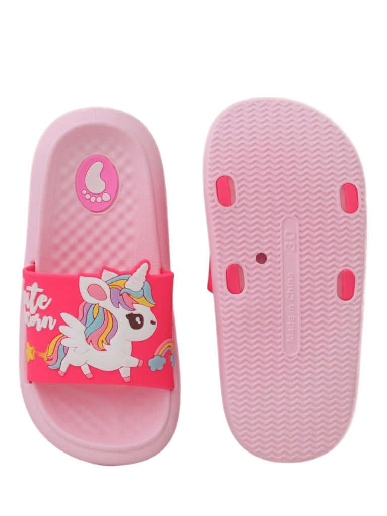 Enchanted Pink Unicorn Rainbow Slides – Magical Comfort for Every Step-Front & Back View