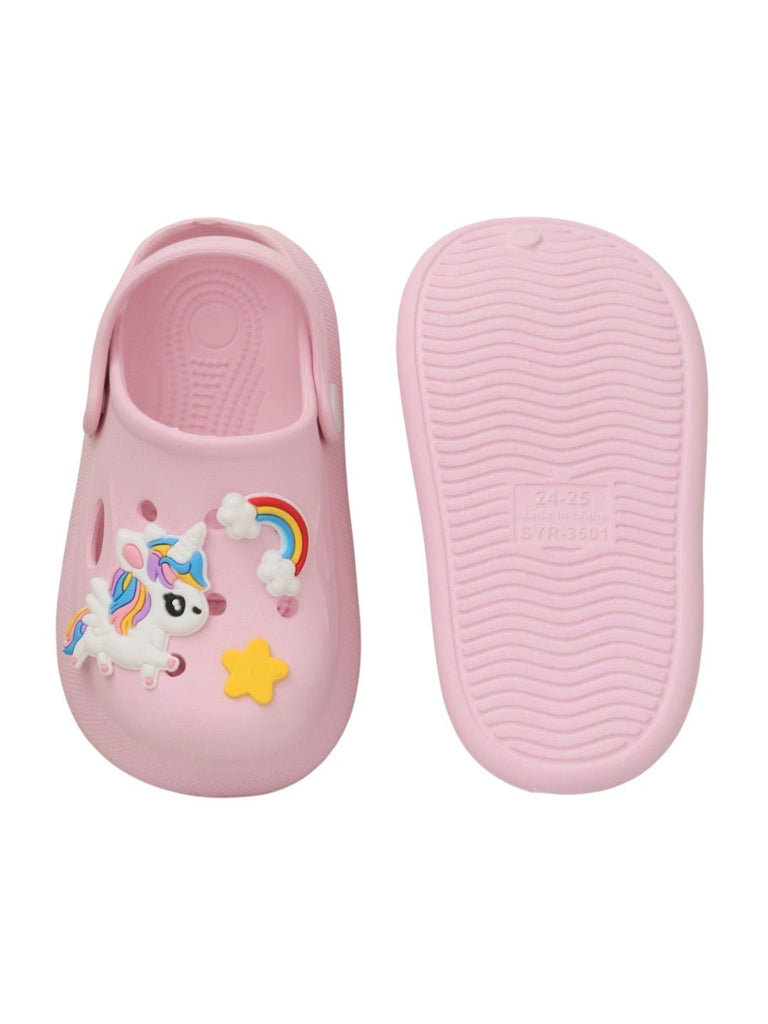 enchanted-unicorn-and-rainbow-pink-clogs-for-girls-by-yellow-bee-front-back-view