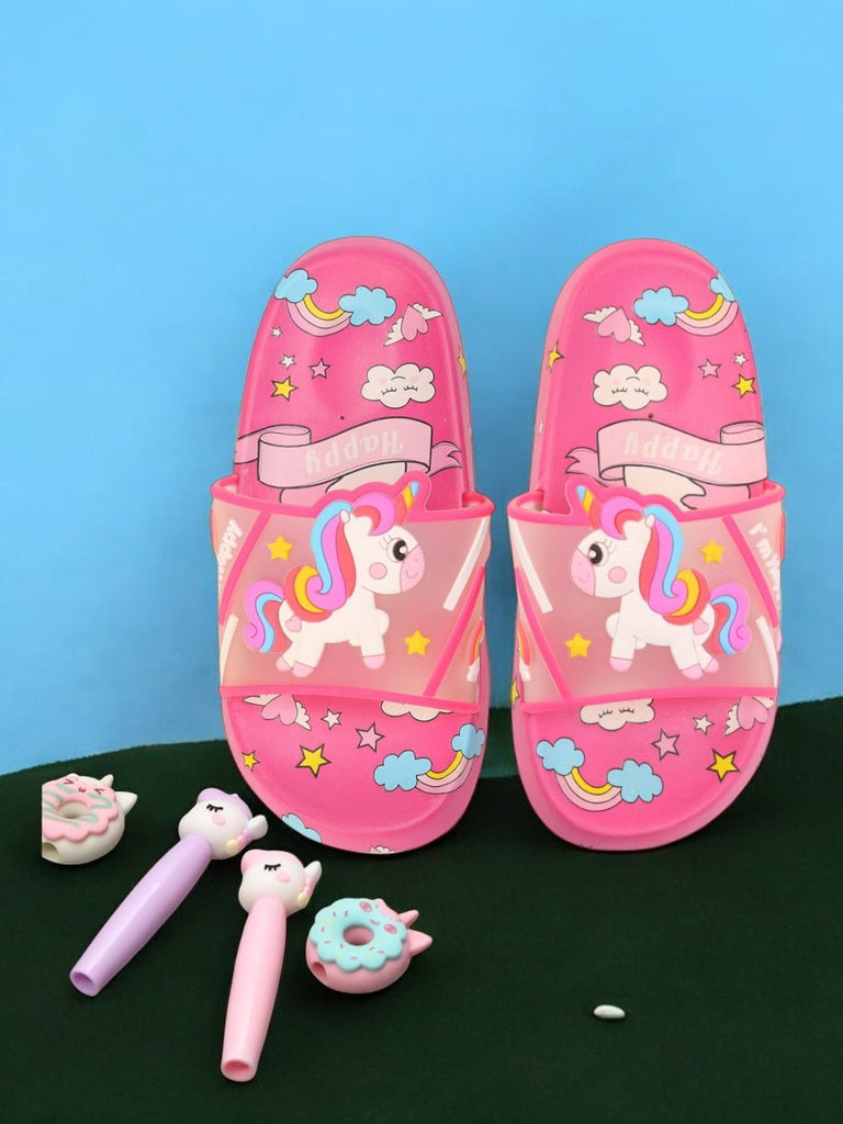 Enchanted Unicorn Transparent Strap Slides - Magical Dark Pink