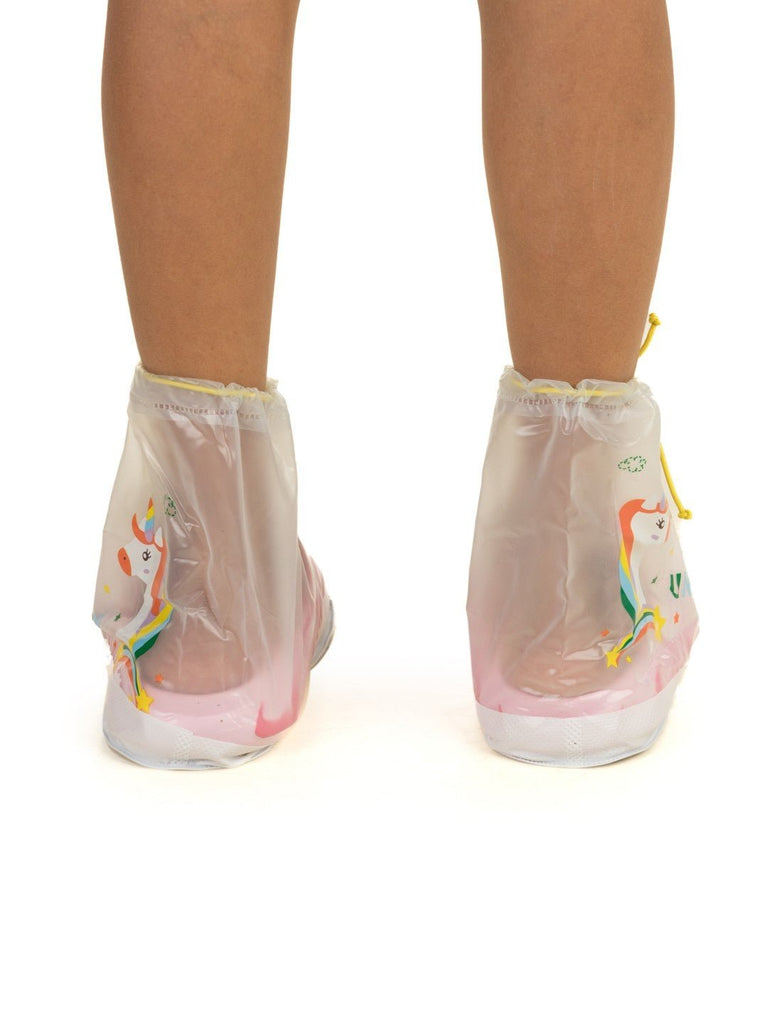 Back view of Yellow Bee Enchanted Unicorn Rain Shoe Covers for Girls