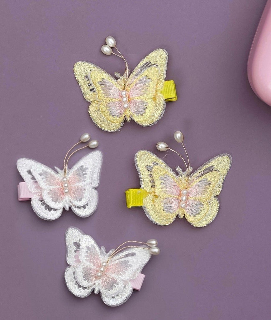 Elegant Yellow and White Butterfly Hairclips for Girls by Yellow Bee, Set of Two