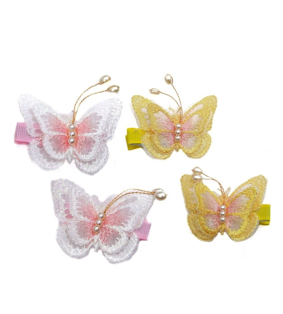 Yellow and White Butterfly Hairclips by Yellow Bee for Girls, Beautifully Packaged on a Card