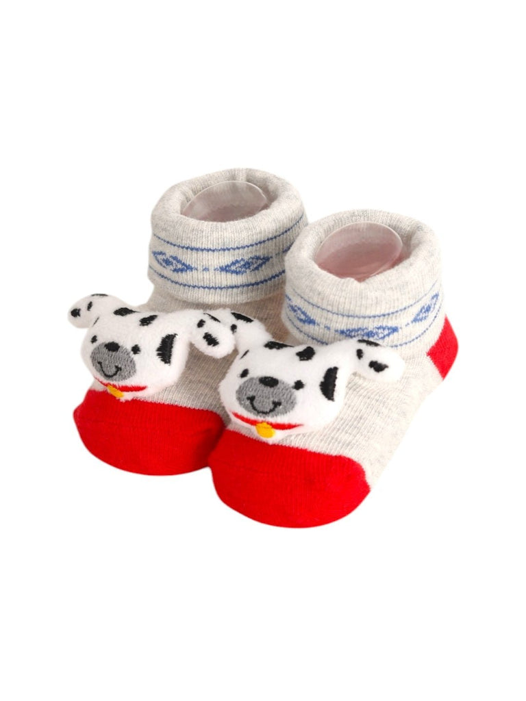 YellowBeeCottonHappyPuppyandCatRattleSocksComboforBoys-RedFrontView