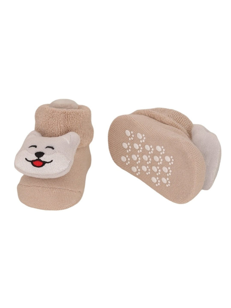 YellowBeeCottonHappyPuppyandCatRattleSocksComboforBoys-BaigeFront_Back