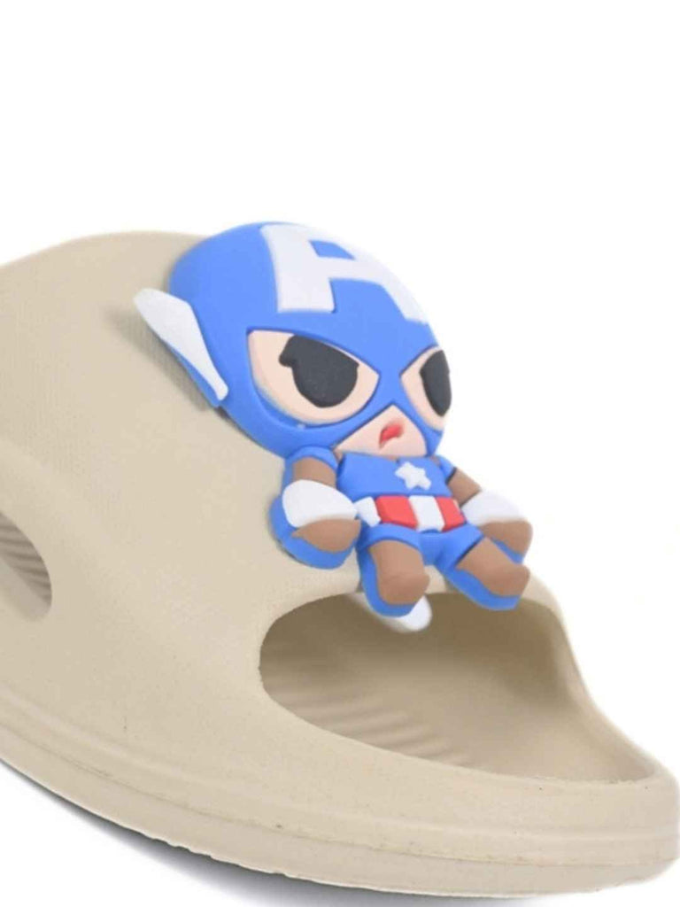 Eye Catching Captain America Big Charm Slides for Boys- Beige - Close Up View