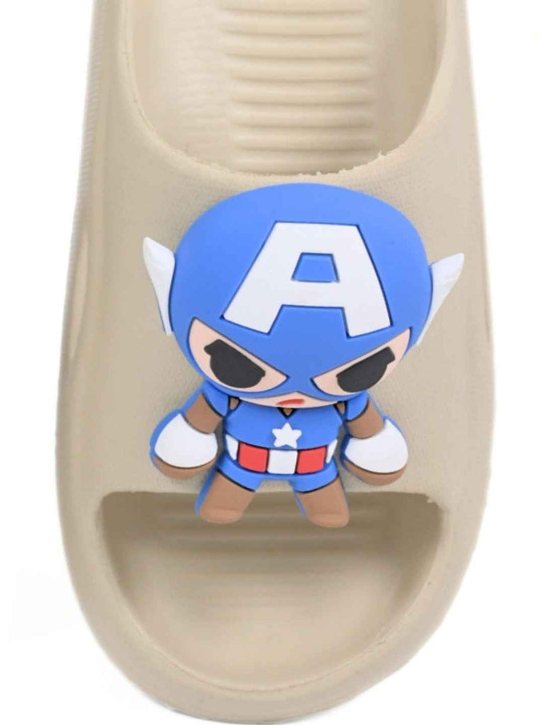 Eye Catching Captain America Big Charm Slides for Boys- Beige -  Front  Zoom VIew