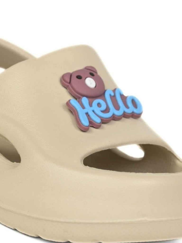 Eye-Catching Hello Bear Charms Sandals for Boys – Beige - Close Up View