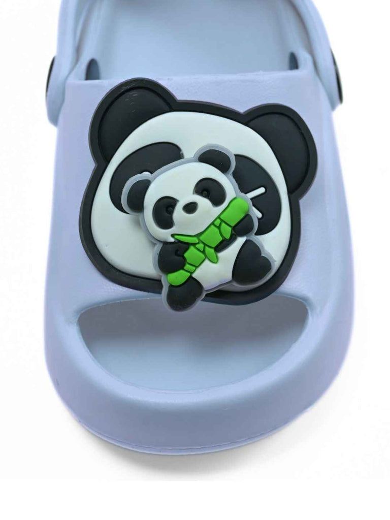 Yellow Bee Boys' Rotating Panda Charm Sandals – Blue EVA Slip Ons with 3D Bamboo Accents- Front view