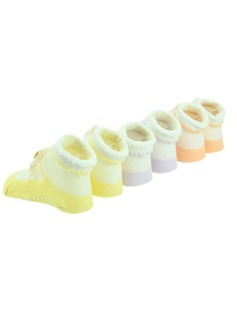 Festive Baby Cotton Socks with Bow Design - Orange, Purple & Yellow - Back View